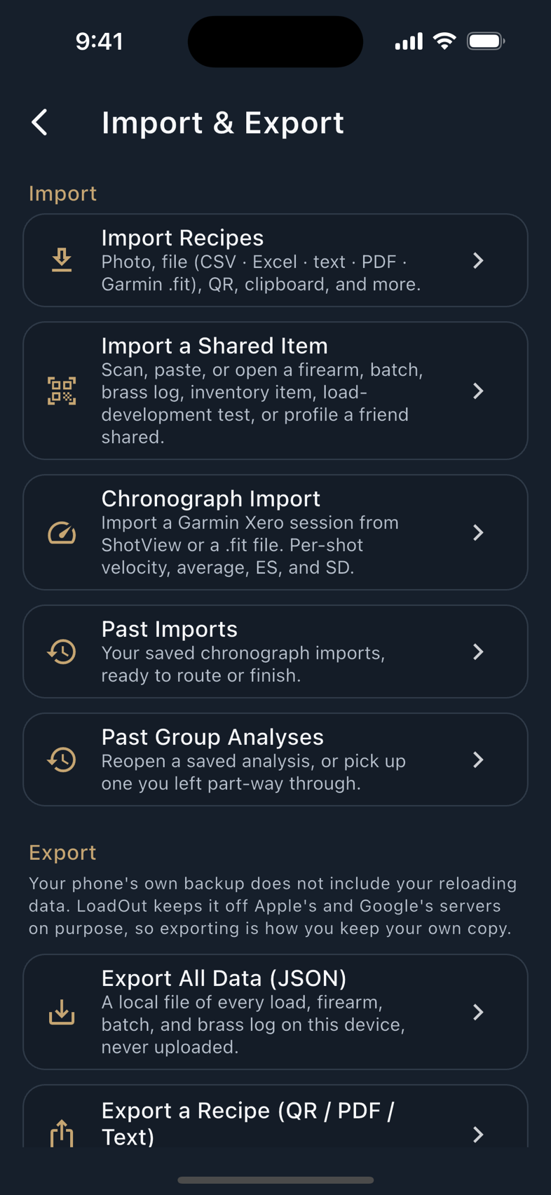 The Import & Export hub.