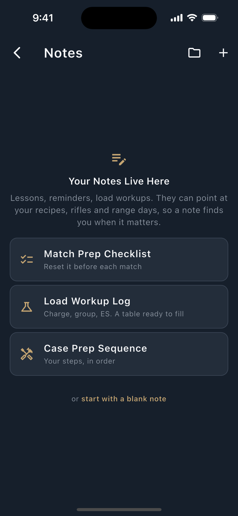 The notes list, with folders, tags and the pinned section.