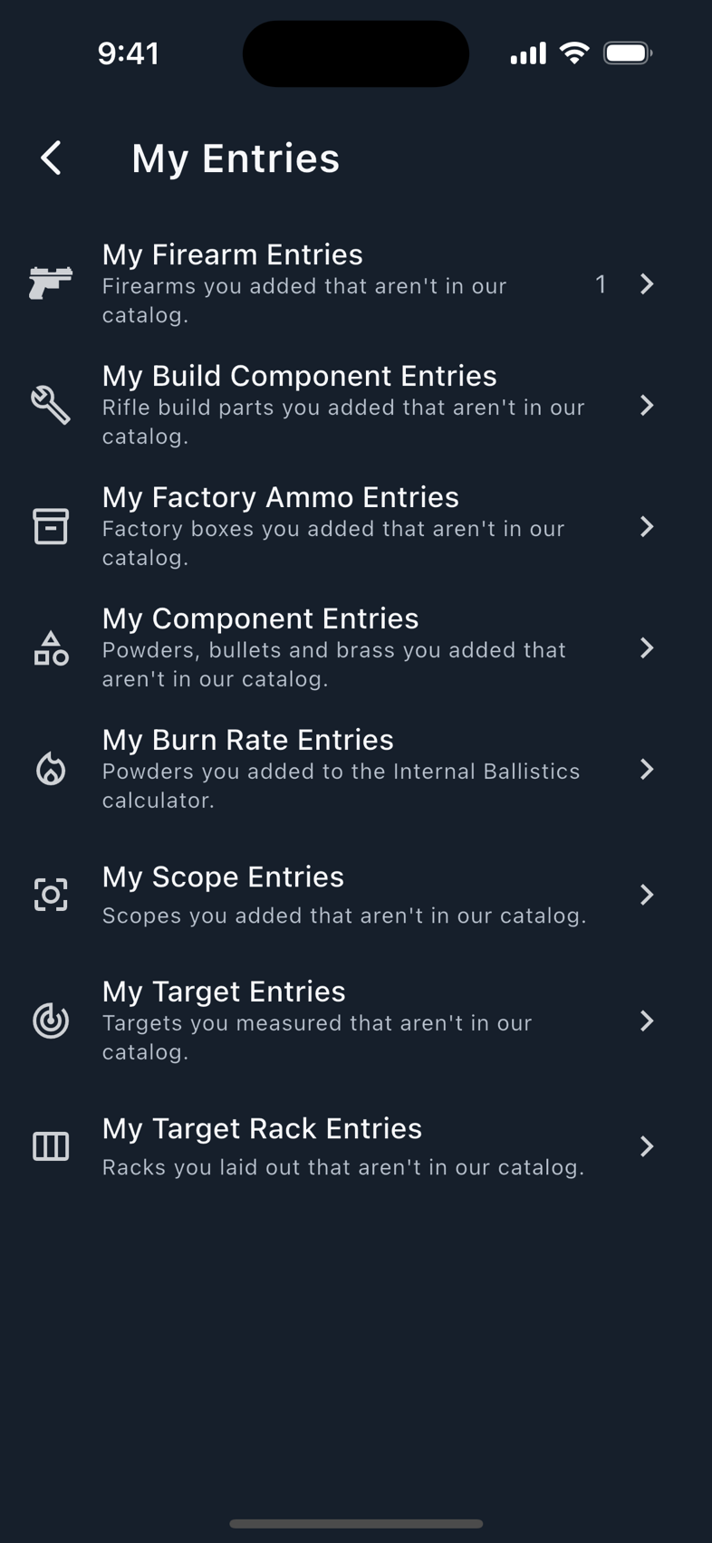 My Entries, with a count on each register you have used.