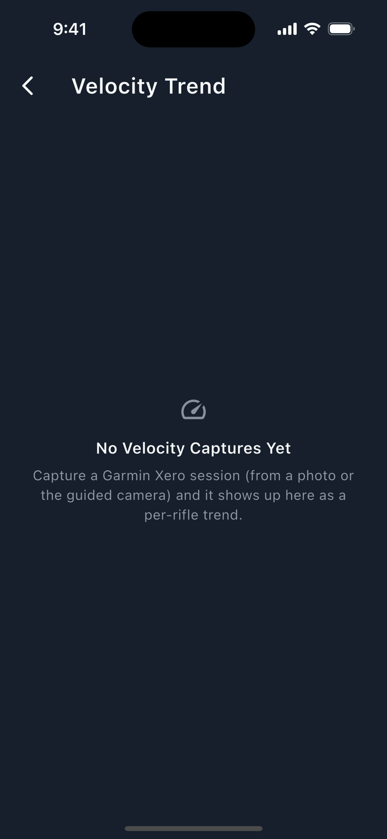 The velocity trend for one rifle, across sessions.