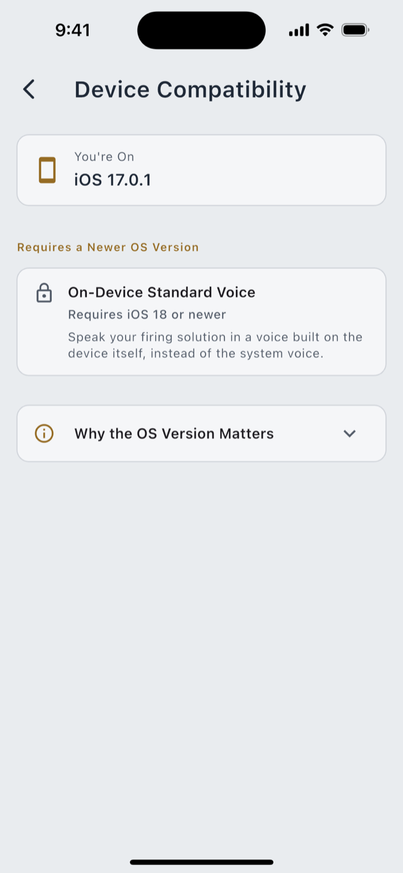 Device Compatibility, which lists only what this device cannot do.
