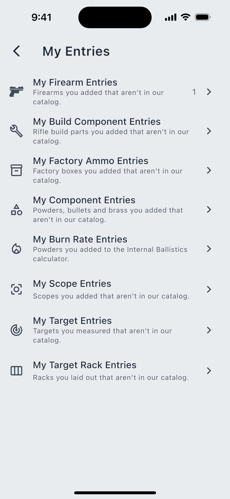 My Entries, with a count on each register you have used.