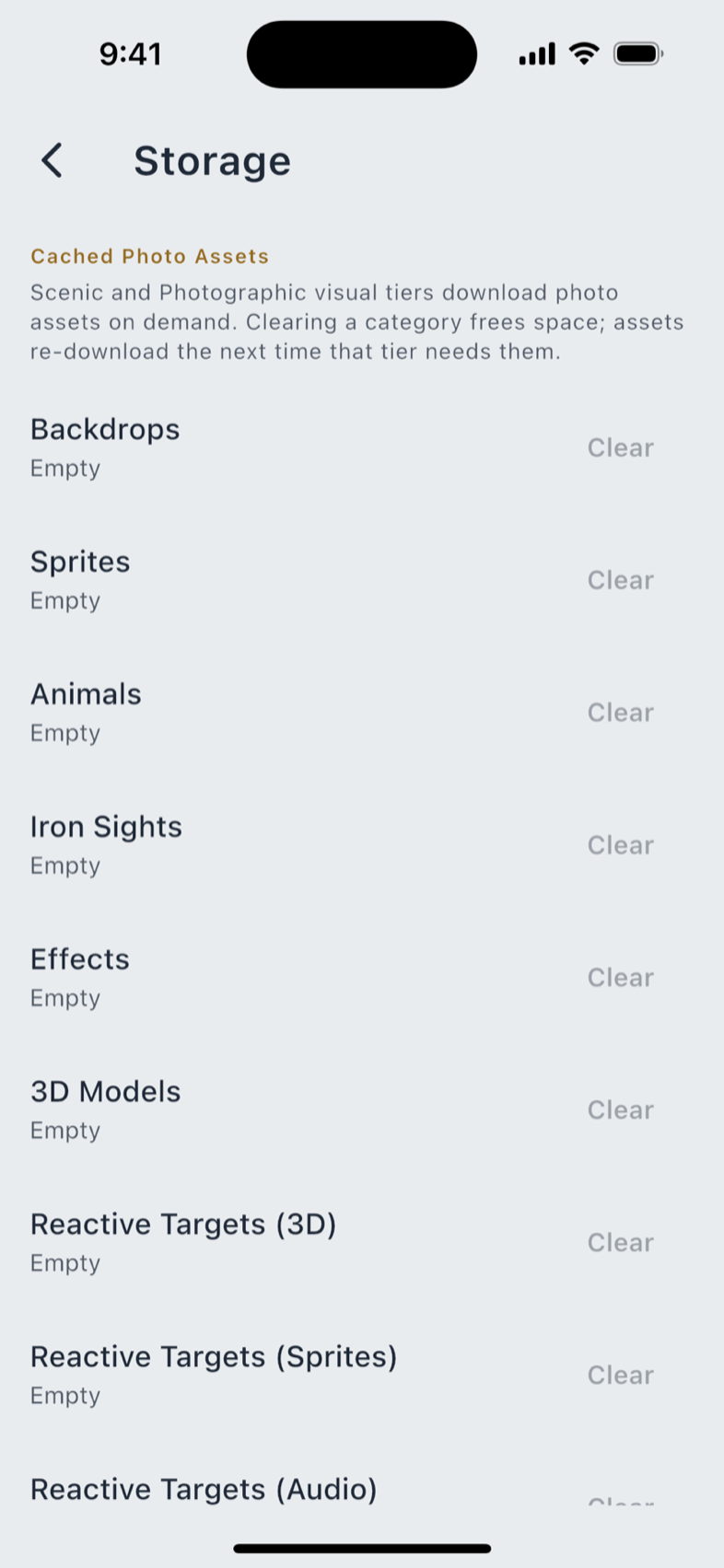 Privacy & Data, and the Storage screen.