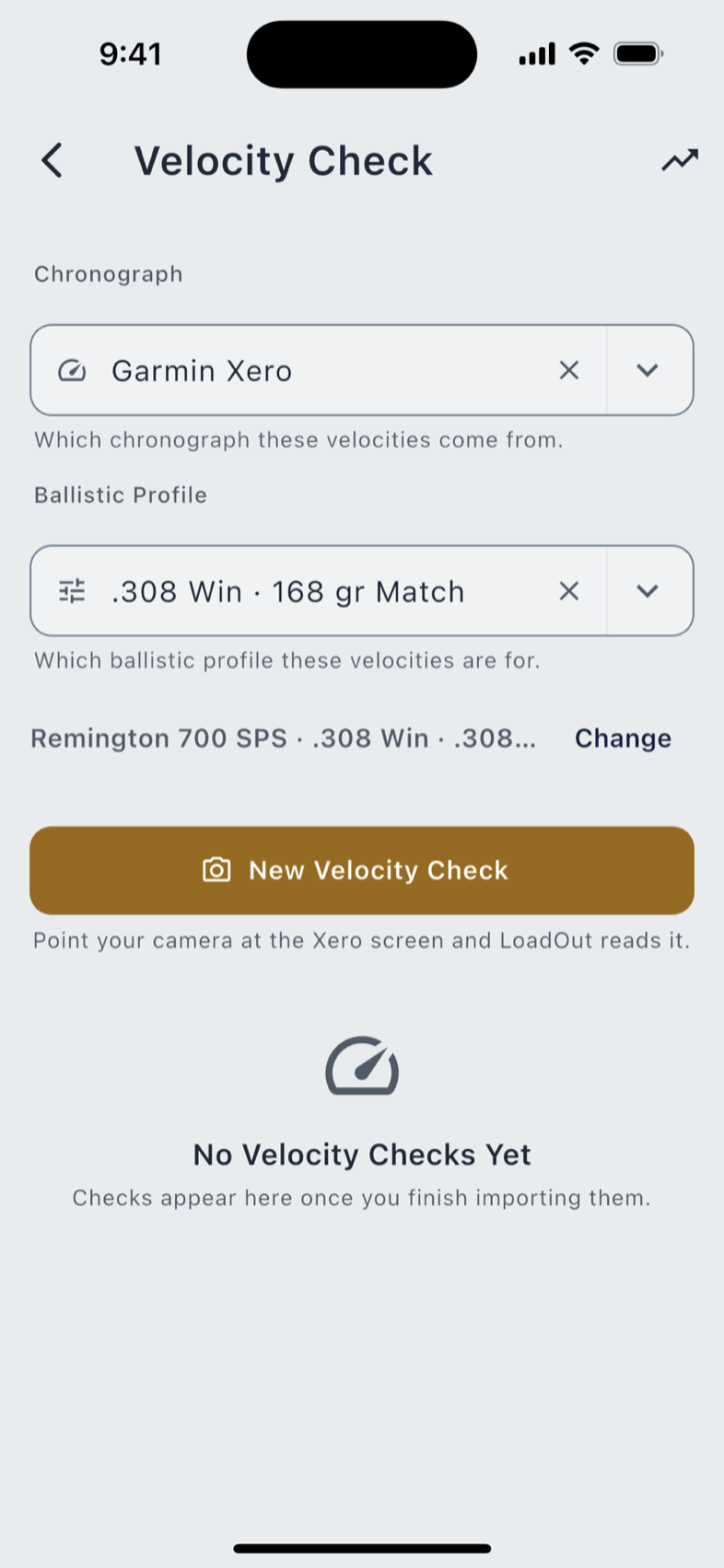Chronograph Import and Velocity Check: the file routes, and reading the screen from a photograph.