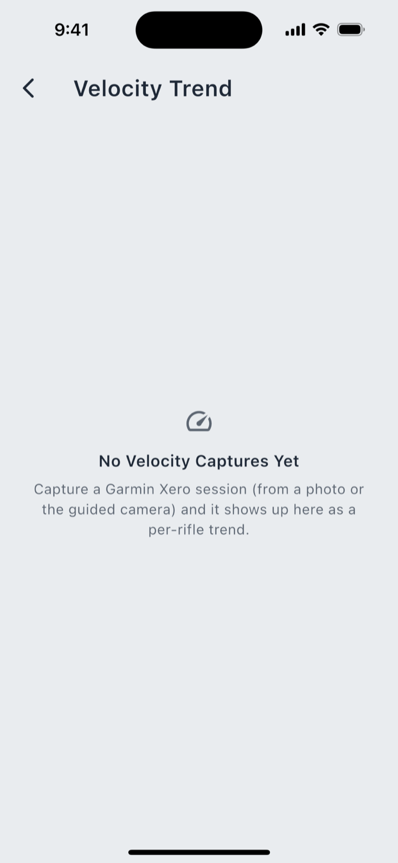 The velocity trend for one rifle, across sessions.